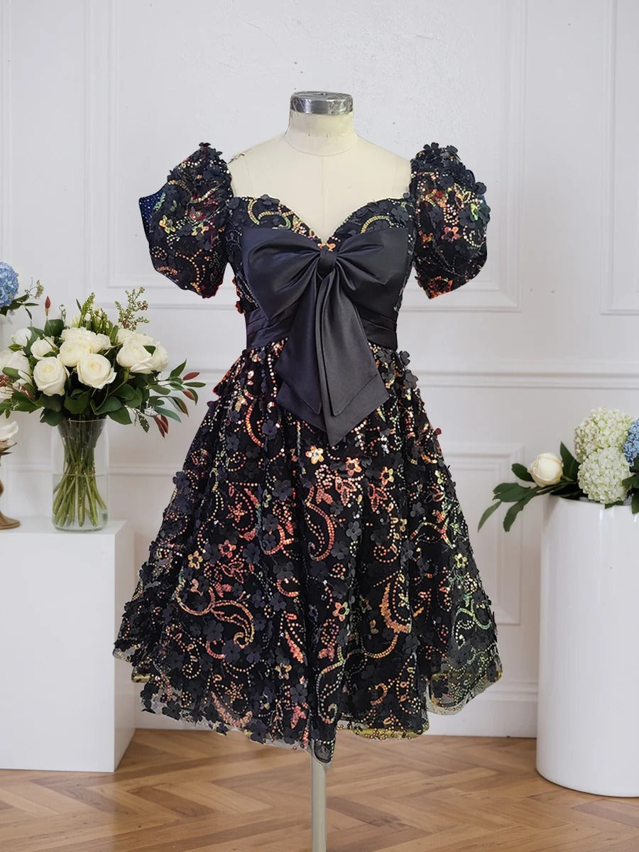 A-Line Short Tulle Homecoming Dress With Bowknot