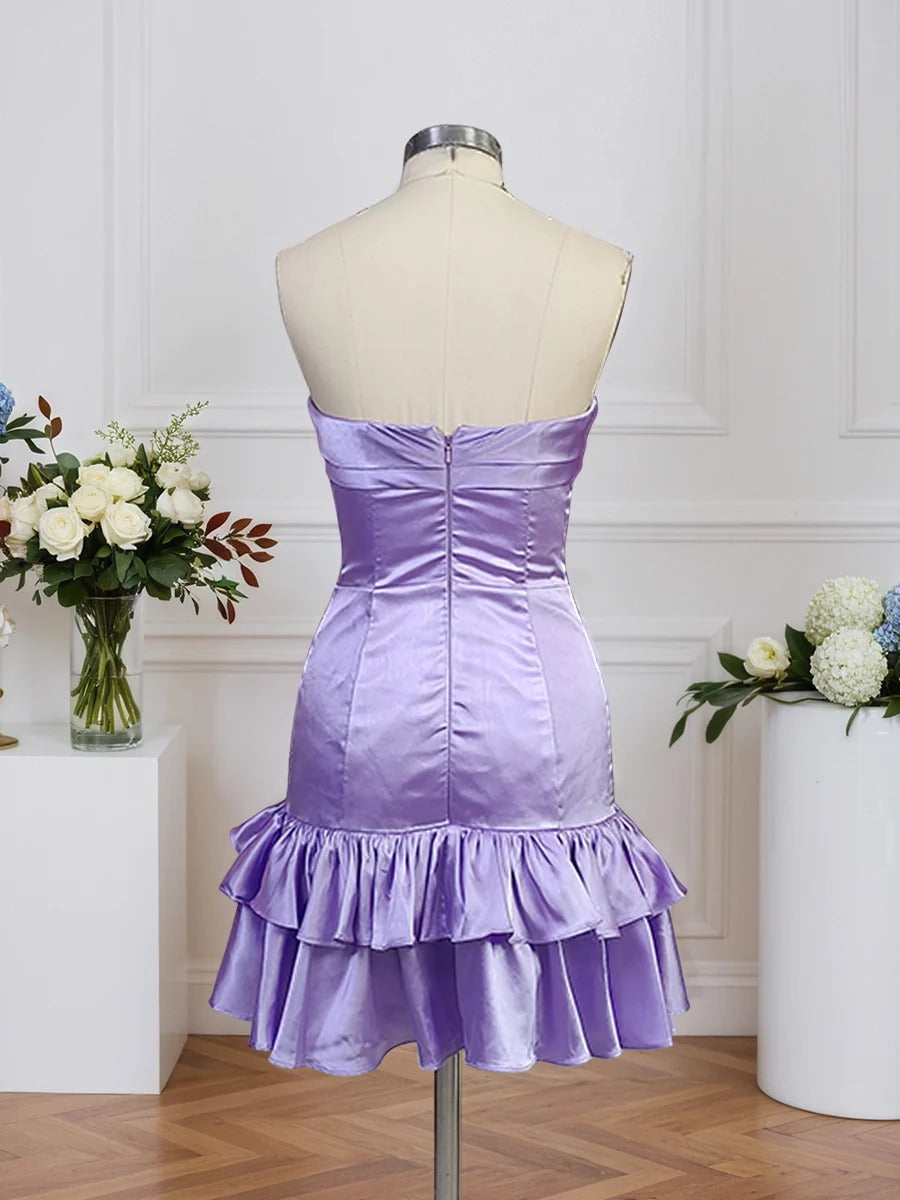 Sheath Strapless Mini Homecoming Dress with Ruffles
