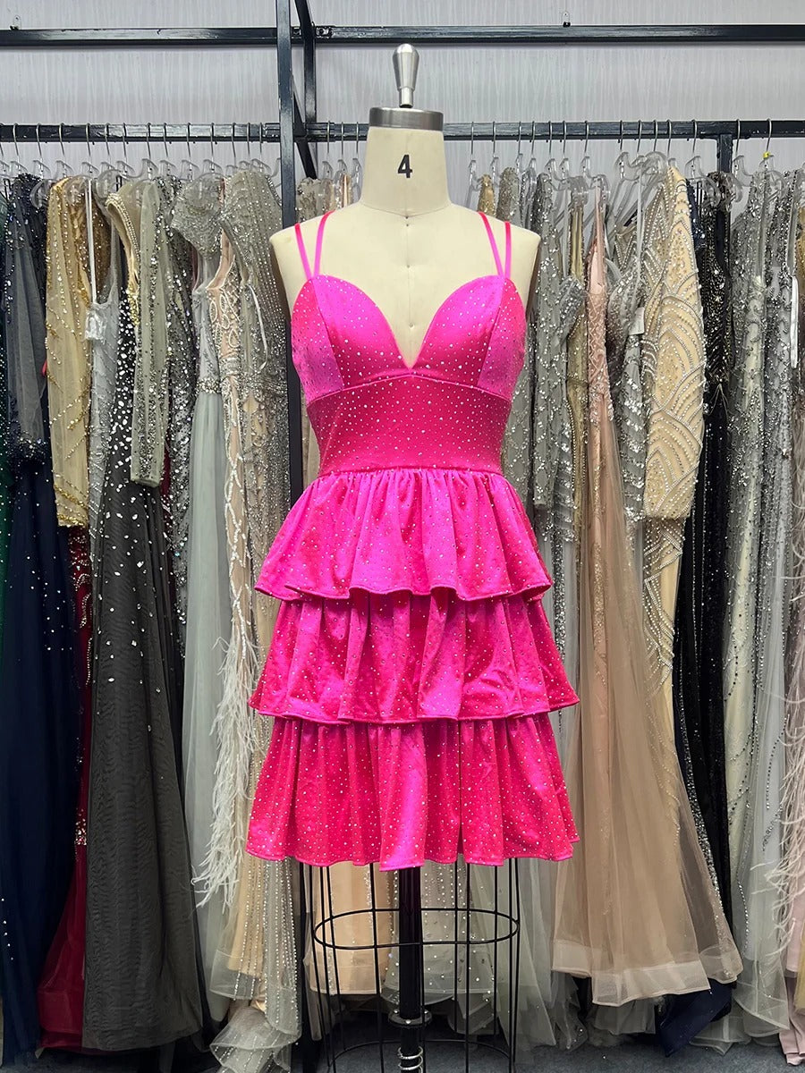 Beaded Open Back Ruffle Short Homecoming Dress
