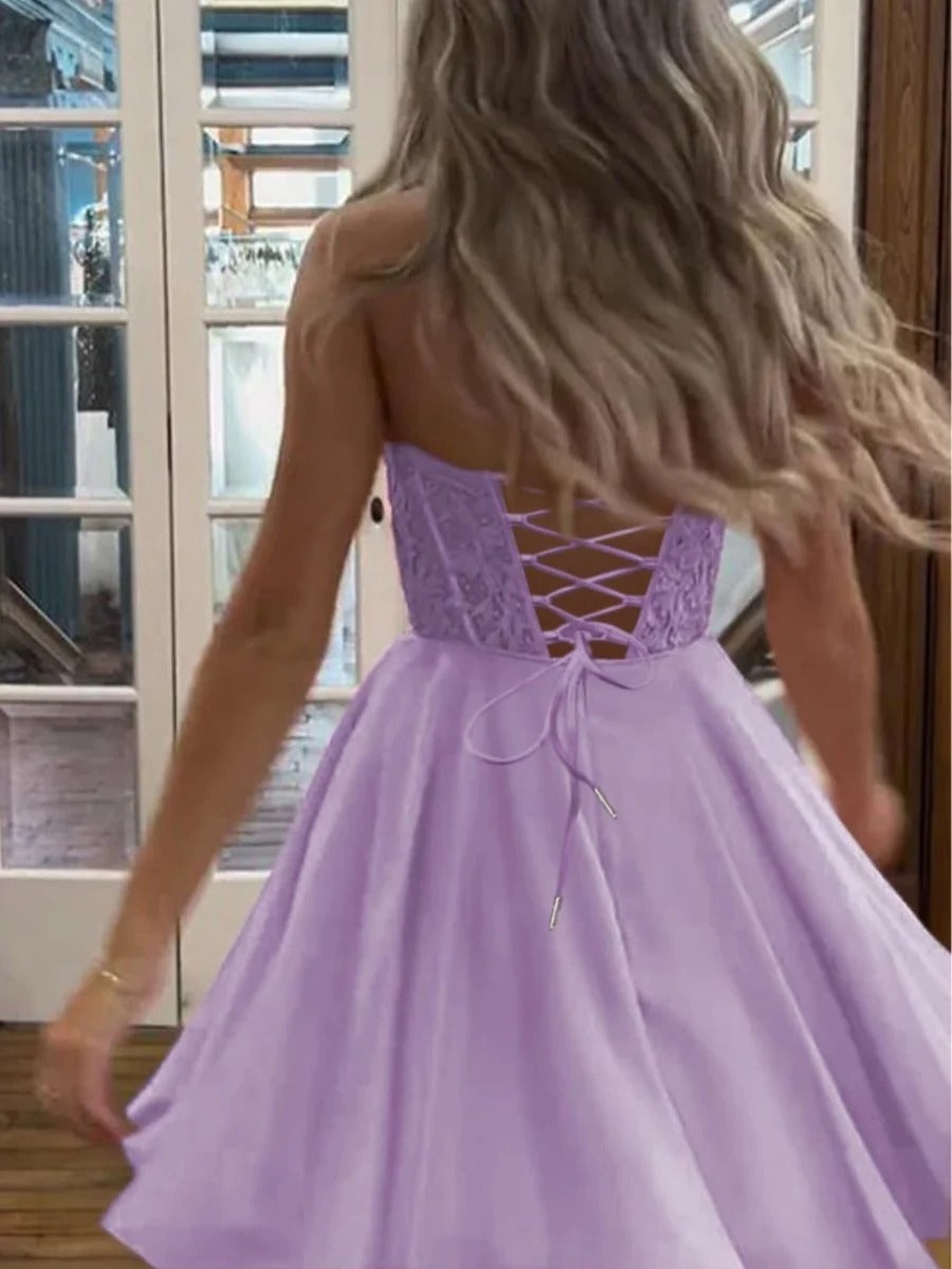 Strapless A Line Appliques Chiffon Short Homecoming Dress