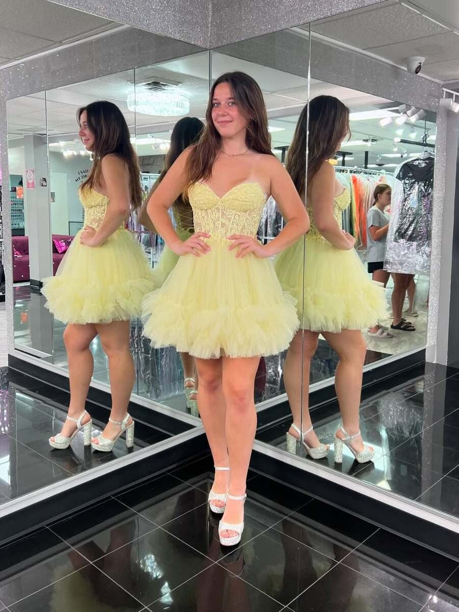 Strapless Corset A Line Short Homecoming Dress with Ruffles
