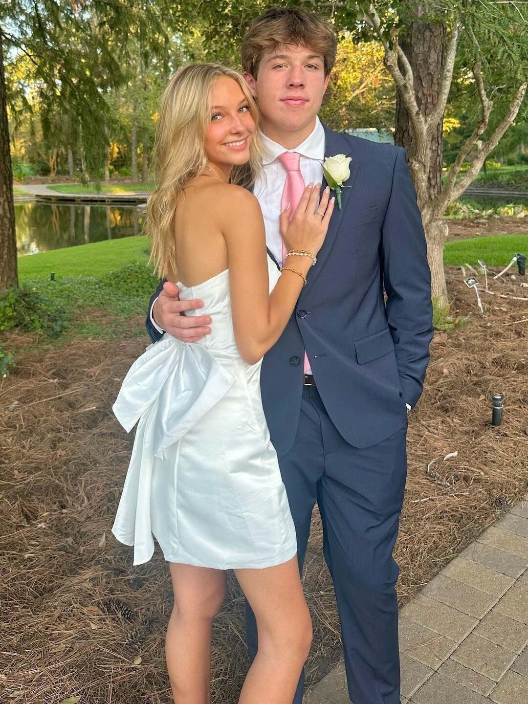 Strapless Back Bow Satin Short Homecoming Dress
