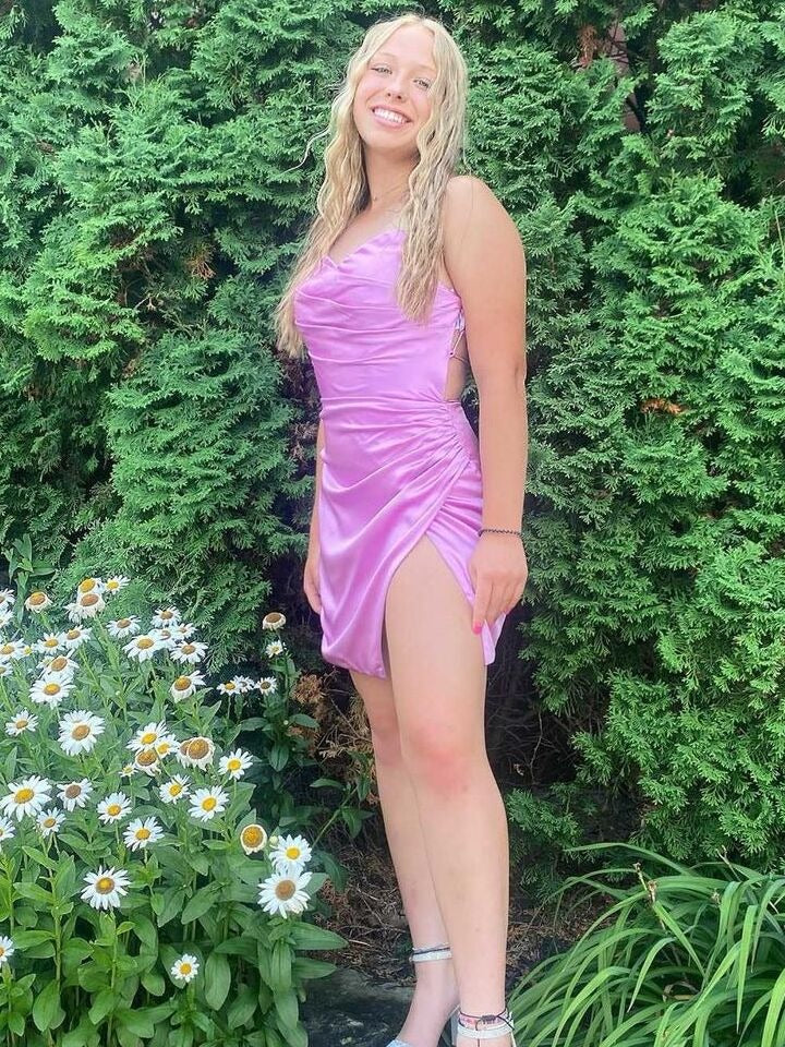 Tight Pleated Homecoming Dress with Slit