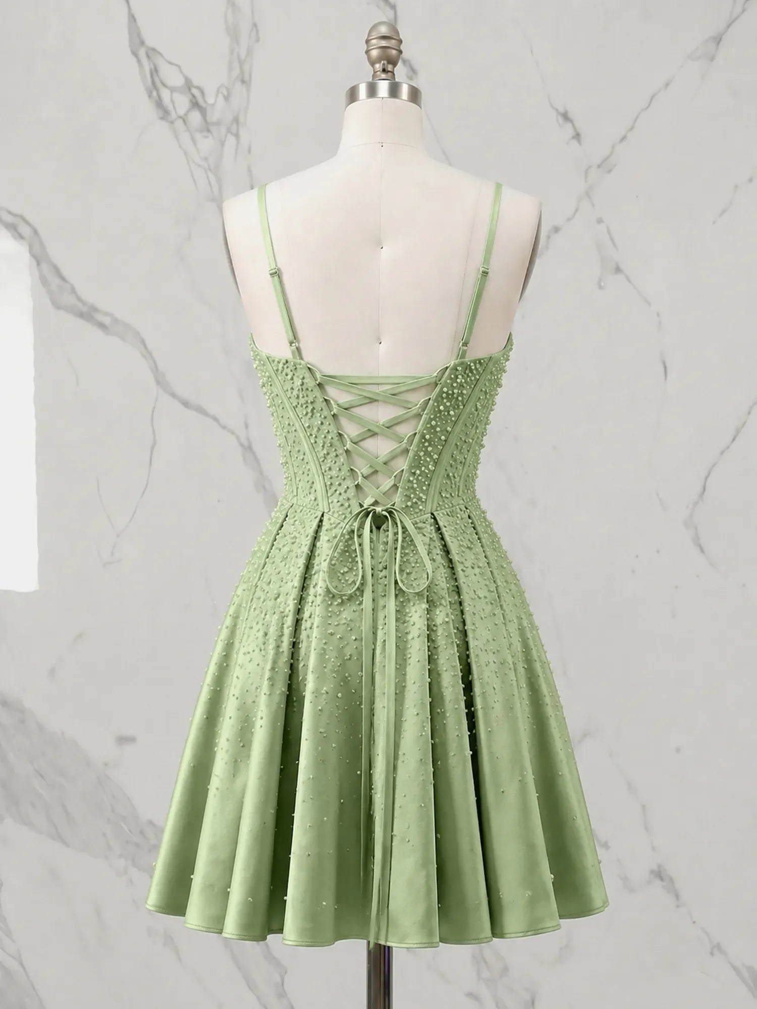 Sweetheart Beaded Satin A-Line Mini Homecoming Dresses with Corset Bodice