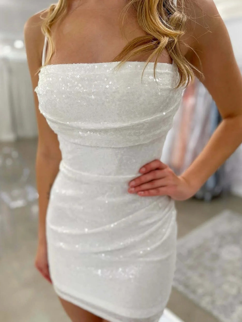 Glittery Sequins Corset Homecoming Dress Spaghetti Straps Party Gowns