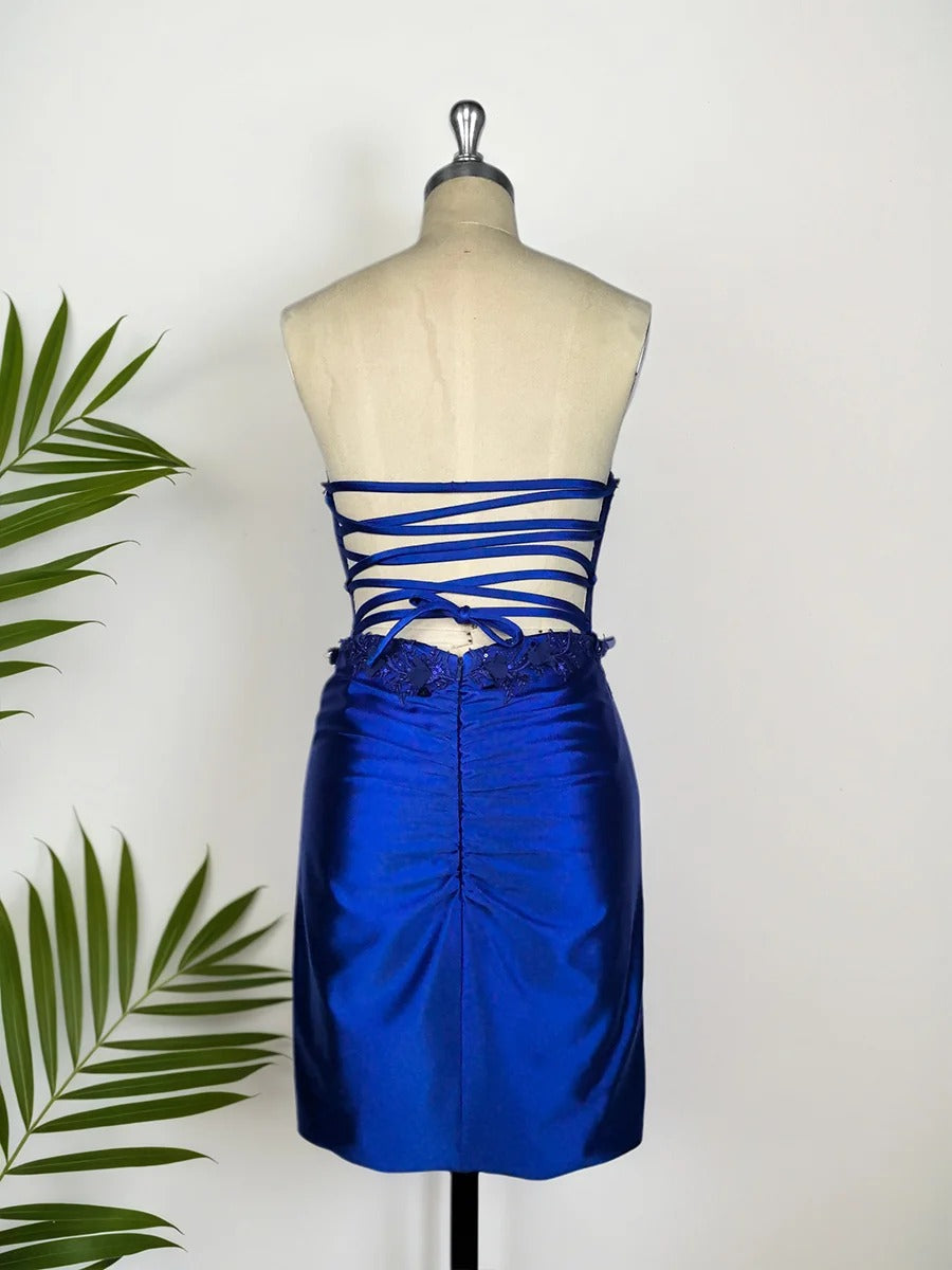 Strapless Satin Short Homecoming Dress with Appliqeus