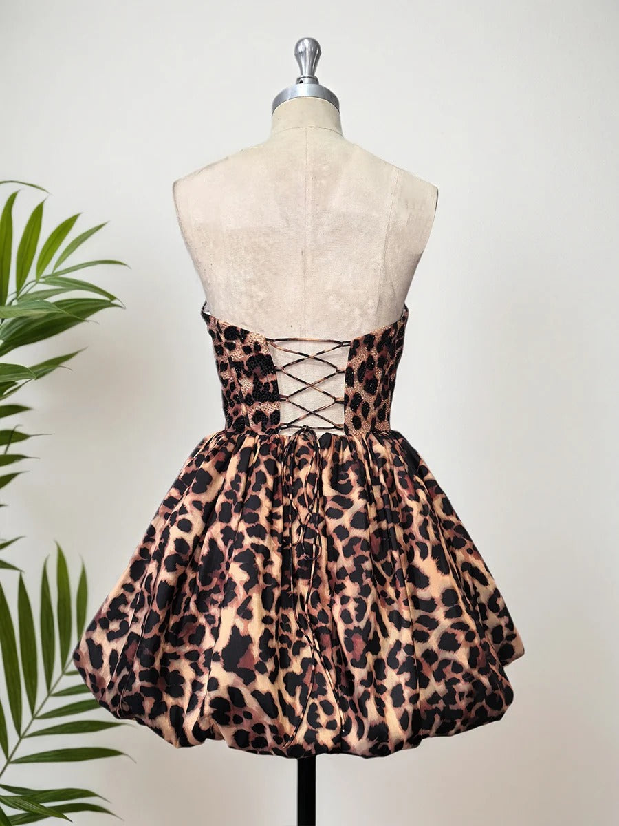 Leopard Print Strapless Sweetheart Corset Short Homecoming Dress