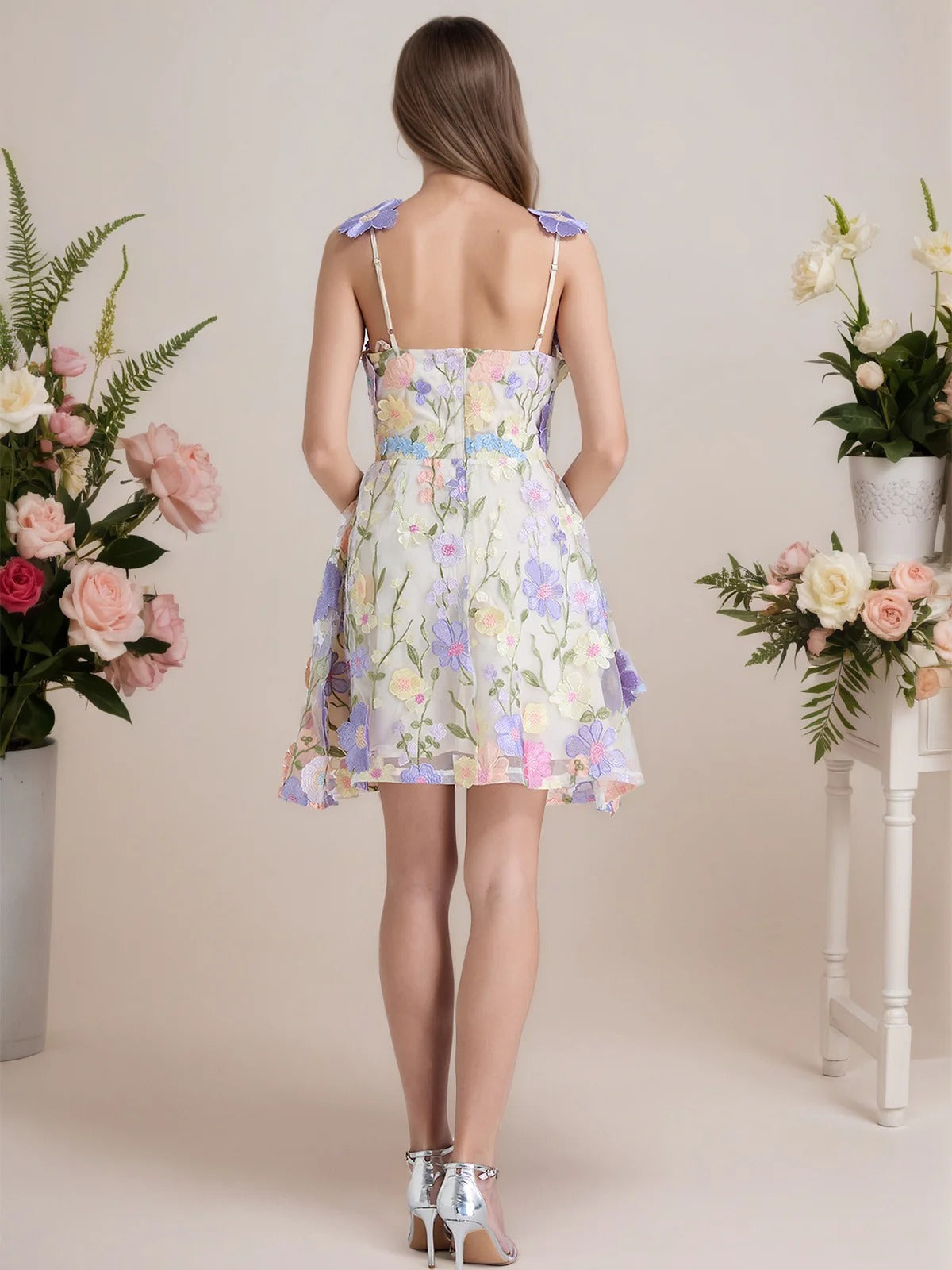 A-Line 3D Floral Short Purple Homecoming Mini Dress