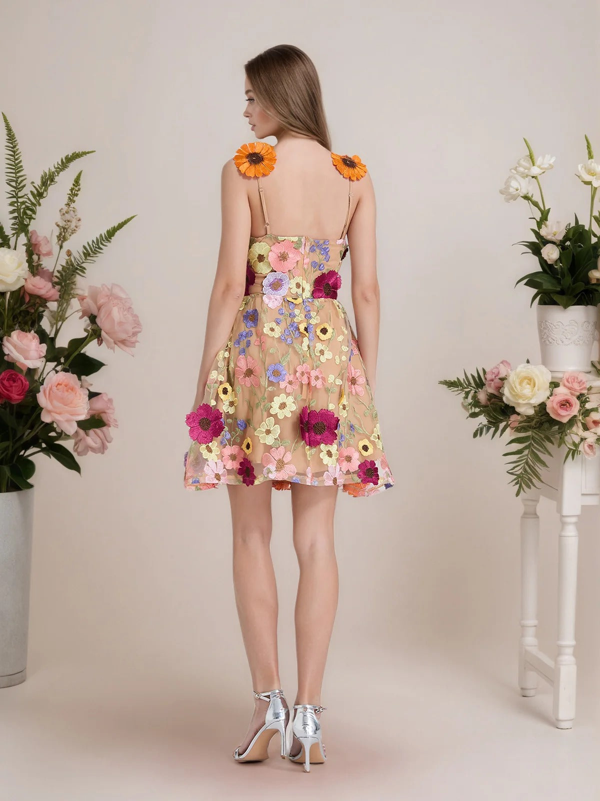 A-Line 3D Floral Short Purple Homecoming Mini Dress