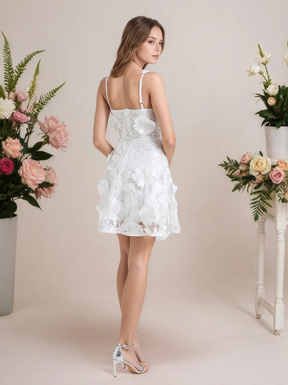 A-Line 3D Floral Short Purple Homecoming Mini Dress