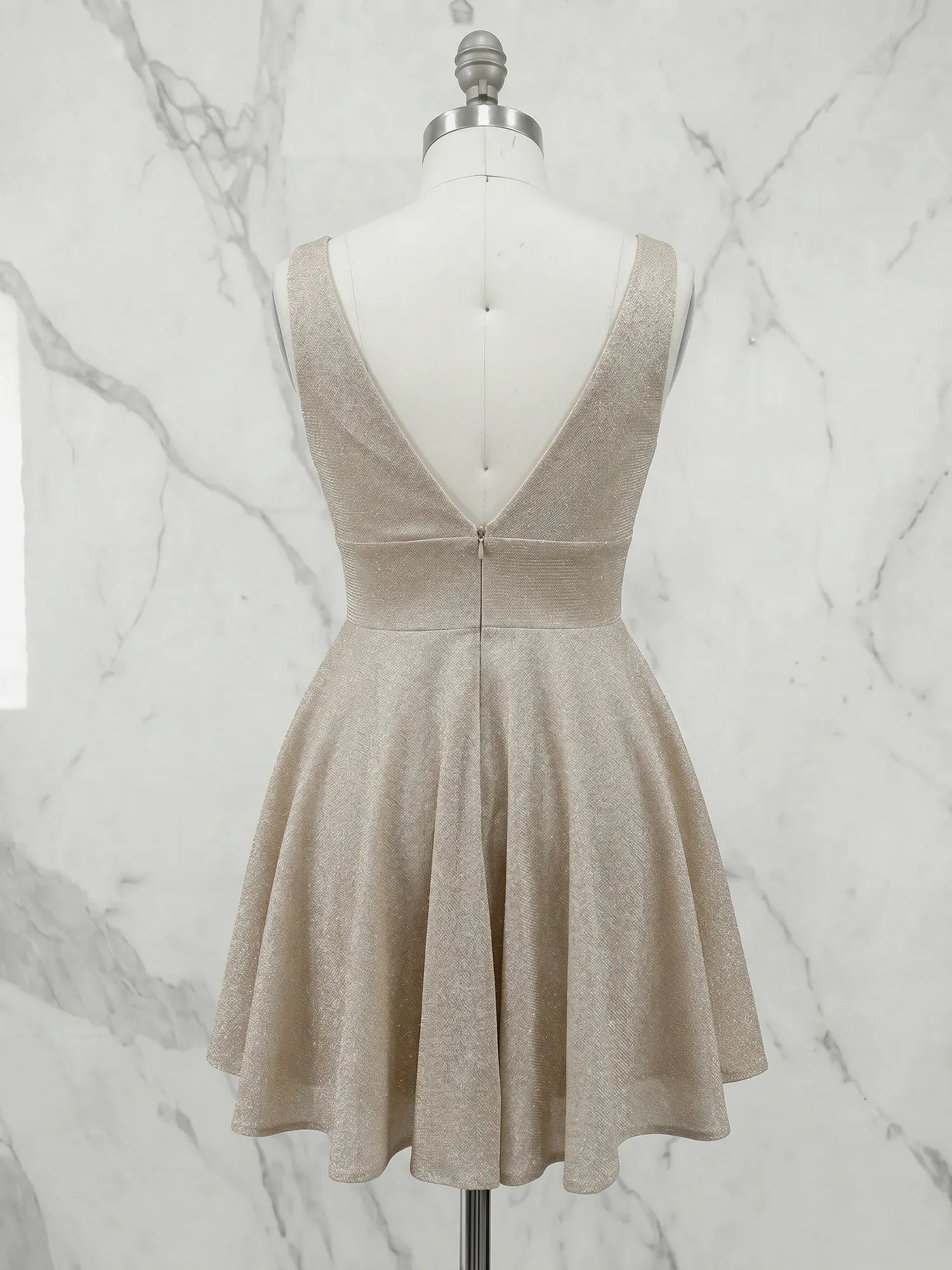 V-Neck Beaded Satin Short Homecoming Dress with Pleated Waist