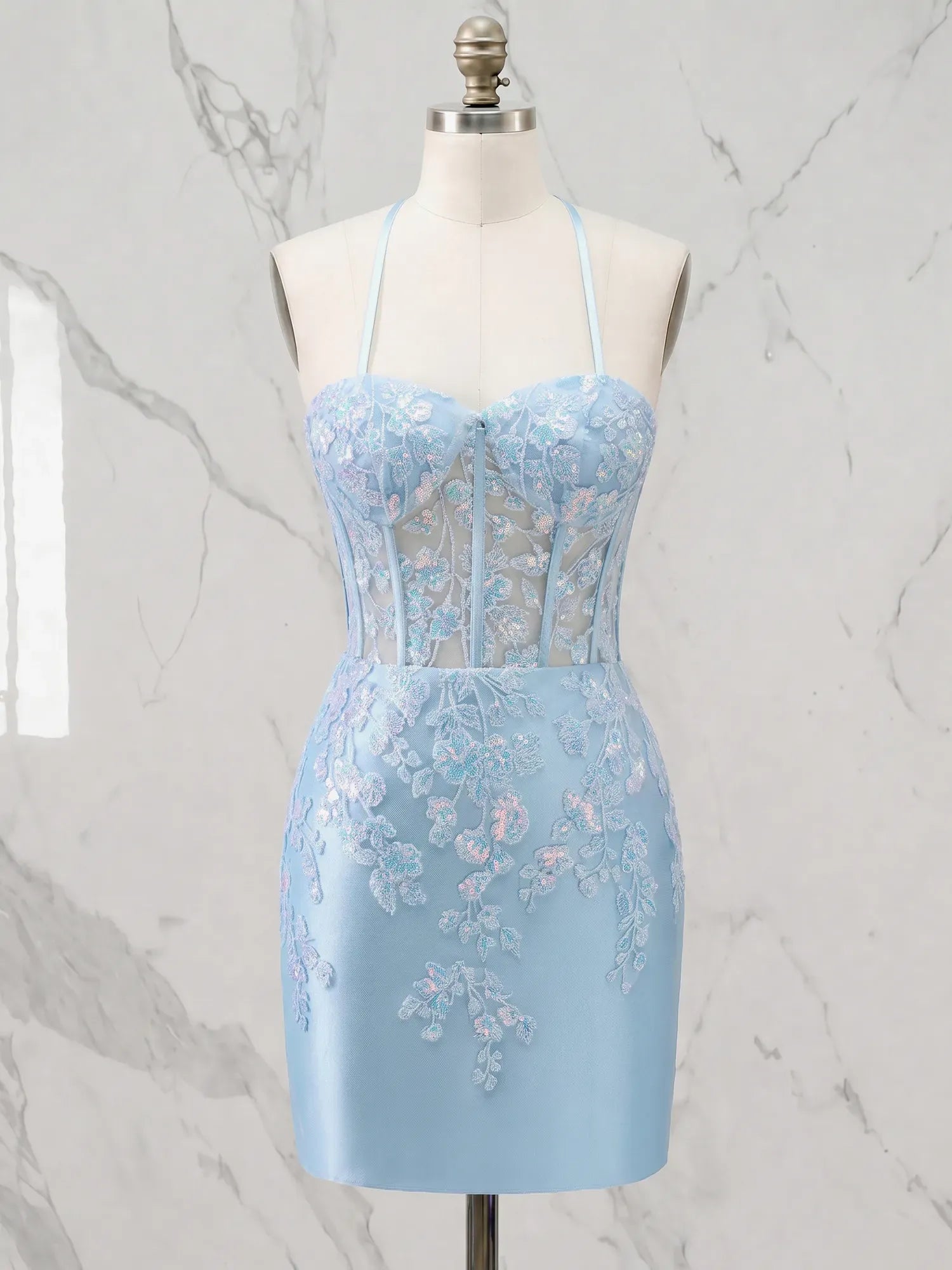 Sweetheart Lace Appliqué Corset Mini Homecoming Dresses with Illusion Bodice