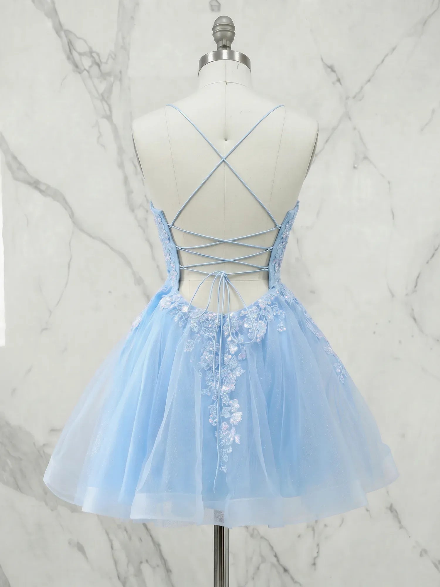 Square Neck Floral Lace A-Line Mini Homecoming Dress
