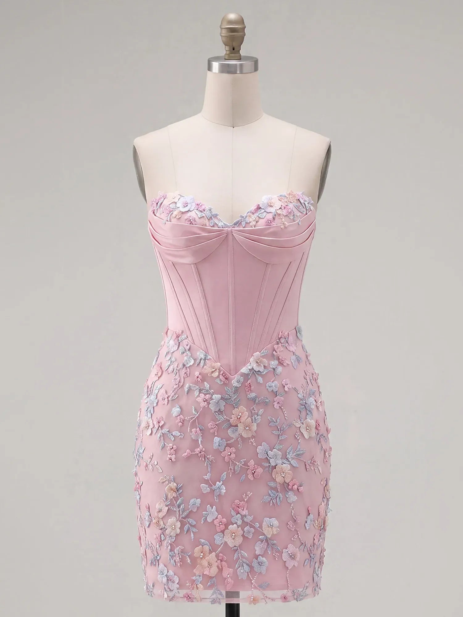 Strapless Floral Jacquard Homecoming Short Dress with Lace-Up Back