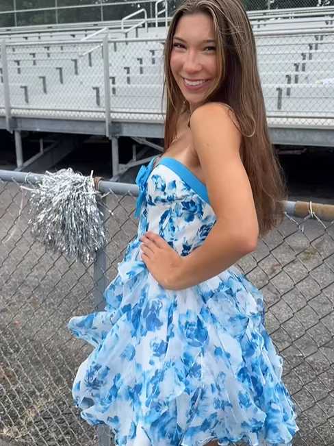 Sweetheart Strapless A-Line Short Floral Homecoming Dress