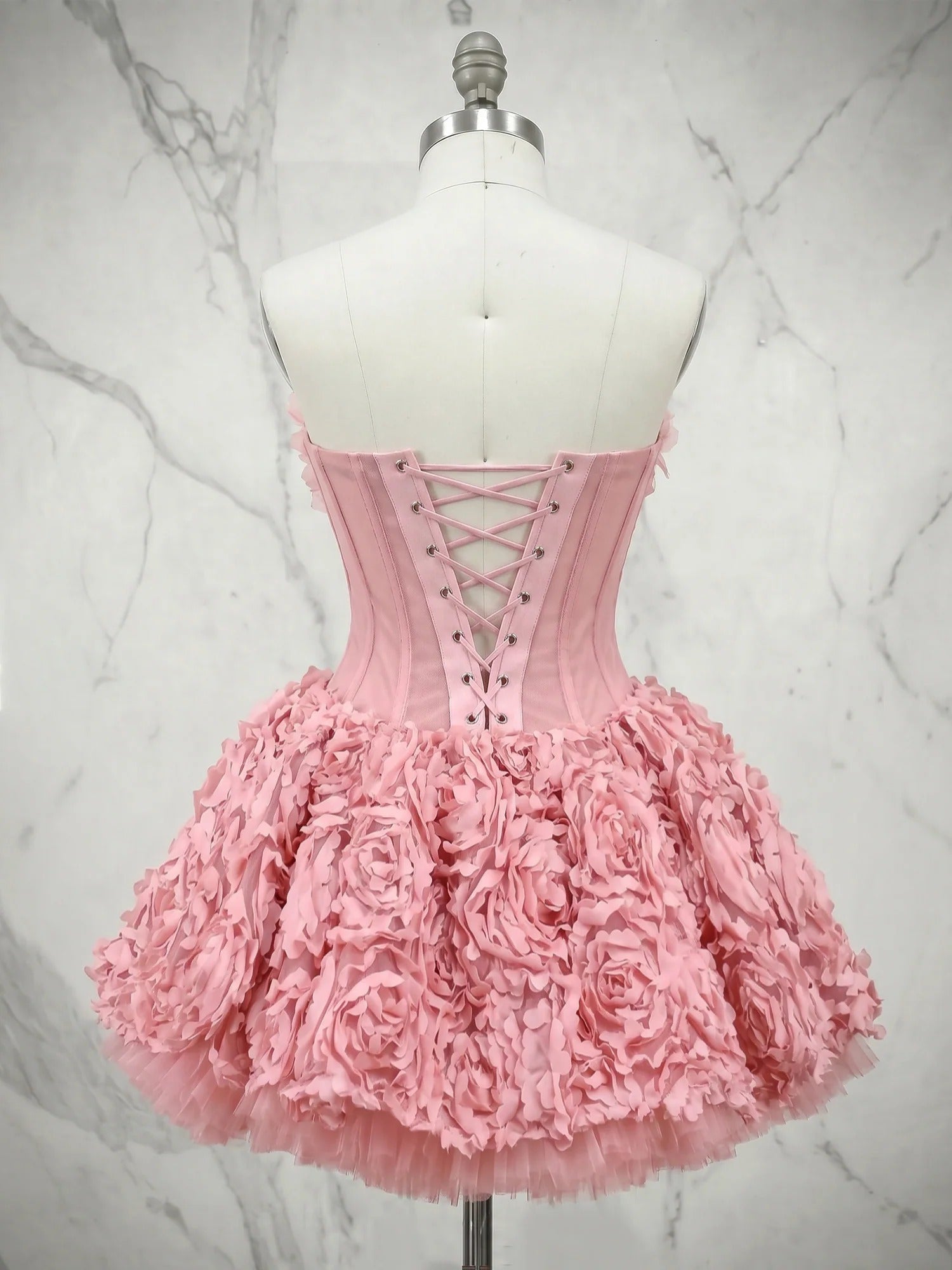 Whimsical Dusty Rose 3D Floral Corset Balletcore Homecoming Dress