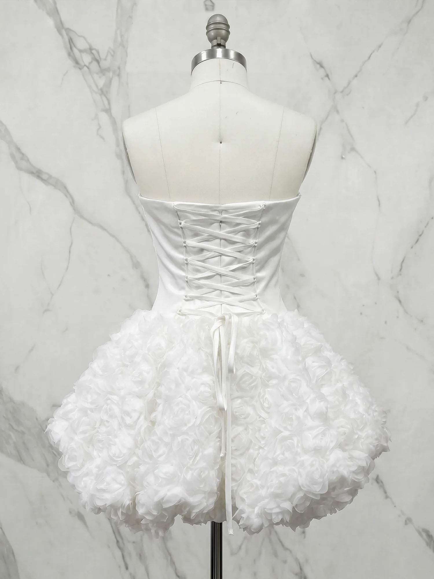 Glamorous Pure White Architectural Corset 3D Floral Homecoming Dress