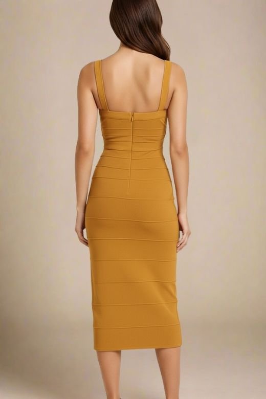 Heidi Bandage Midi Dress - Mustard Yellow
