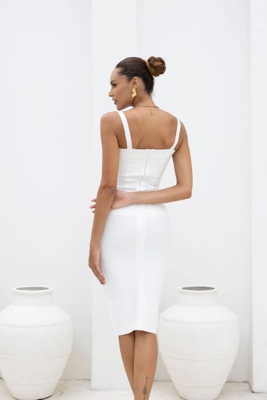 Heidi Bandage Midi Dress - White Pearl