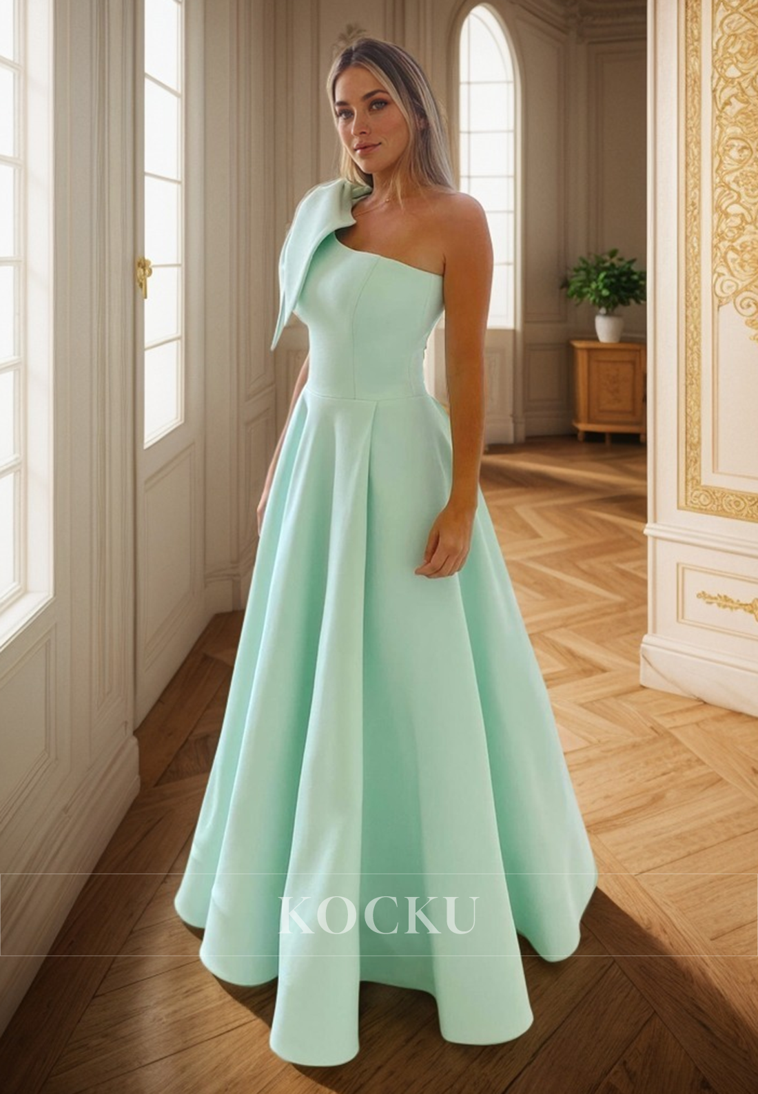 L3109 - Classic & Timeless One Shoulder Sleeveless A-Line Satin Evening Party Prom Dress