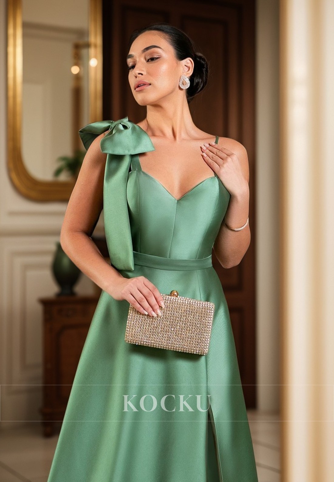 L3102 - Classic & Timeless Straps A-Line Sweetheart Satin Split Evening Party Prom Dress