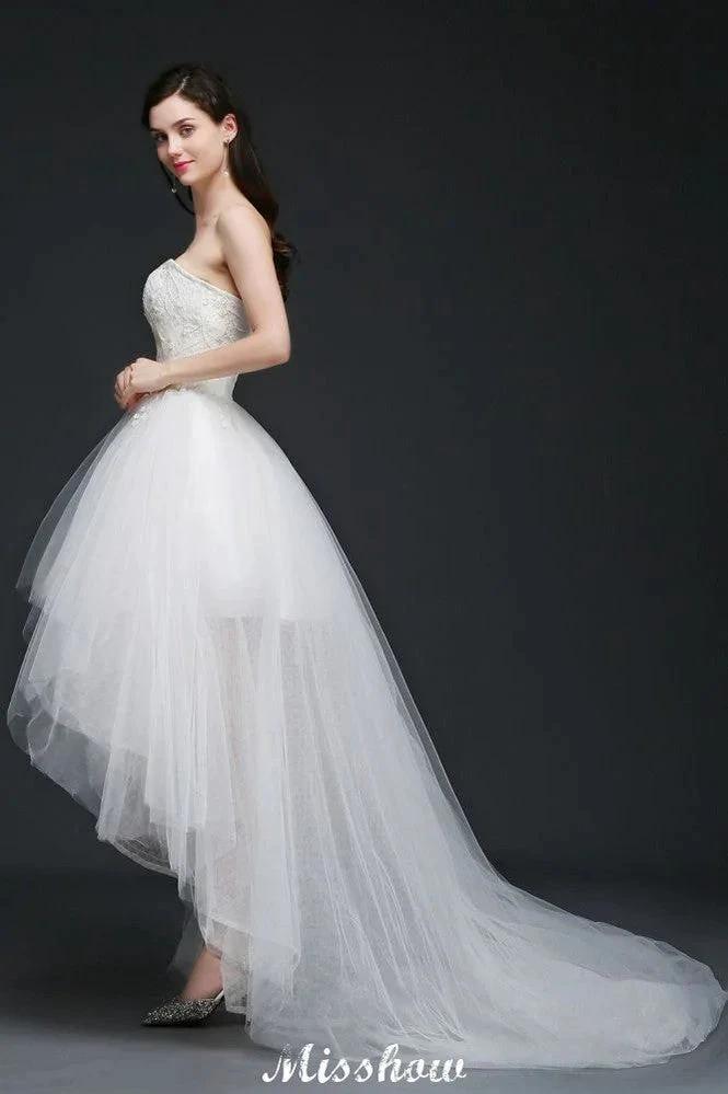 Hi-Lo Tulle A-line Lace Wedding Dress (ZD13928) - View 3 | VelvetHem
