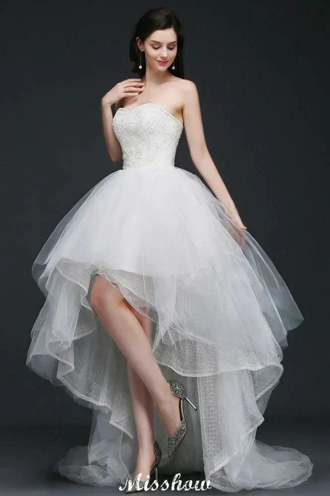 Hi-Lo Tulle A-line Lace Wedding Dress (ZD13928)