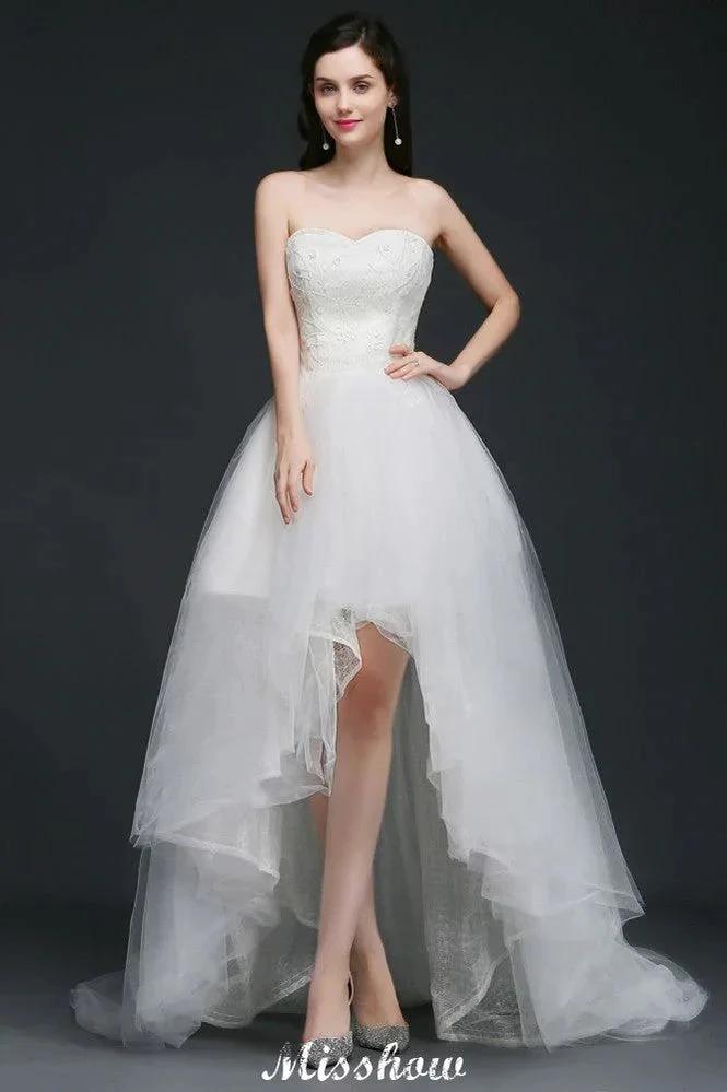 Hi-Lo Tulle A-line Lace Wedding Dress by misshow.com