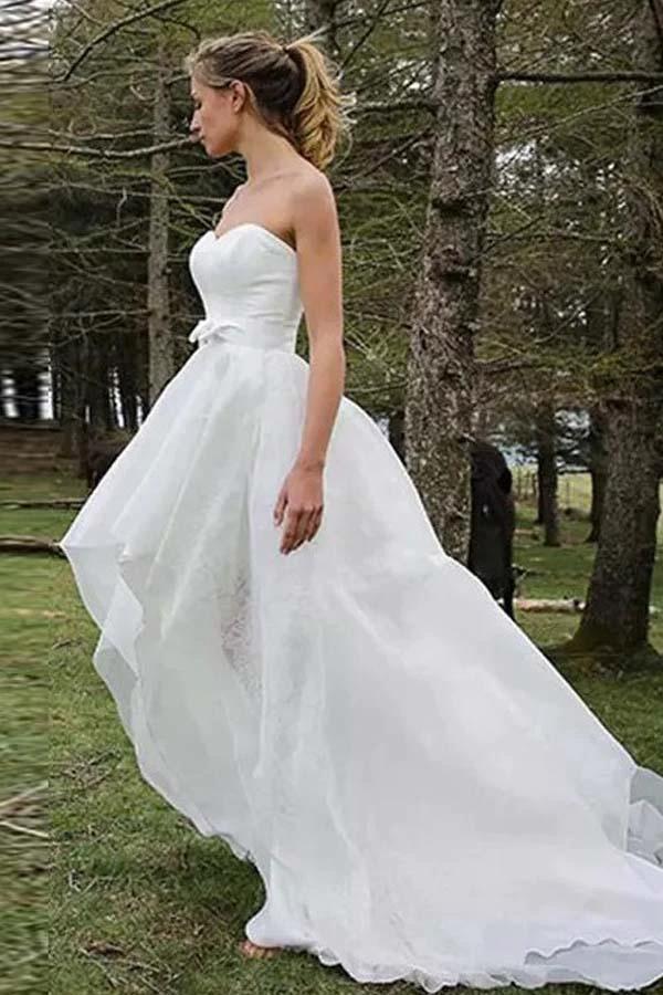 High Low Sweetheart Sleeveless Organza Applique Wedding Dress (ZD15460)