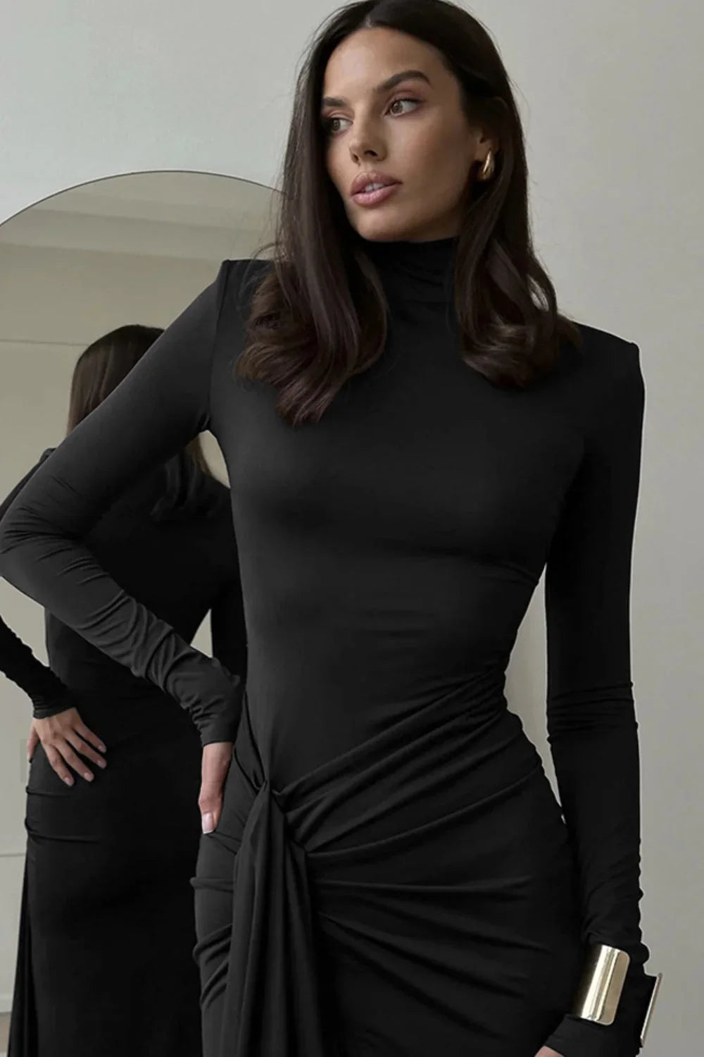 High Neck Patchwork Dress with Premium Everyday Styling