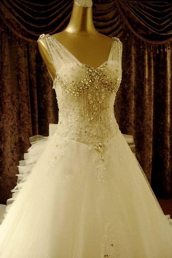 High Quality Floor-length V-neck Beading Chapel Train Wedding Dresses (ZD15459)