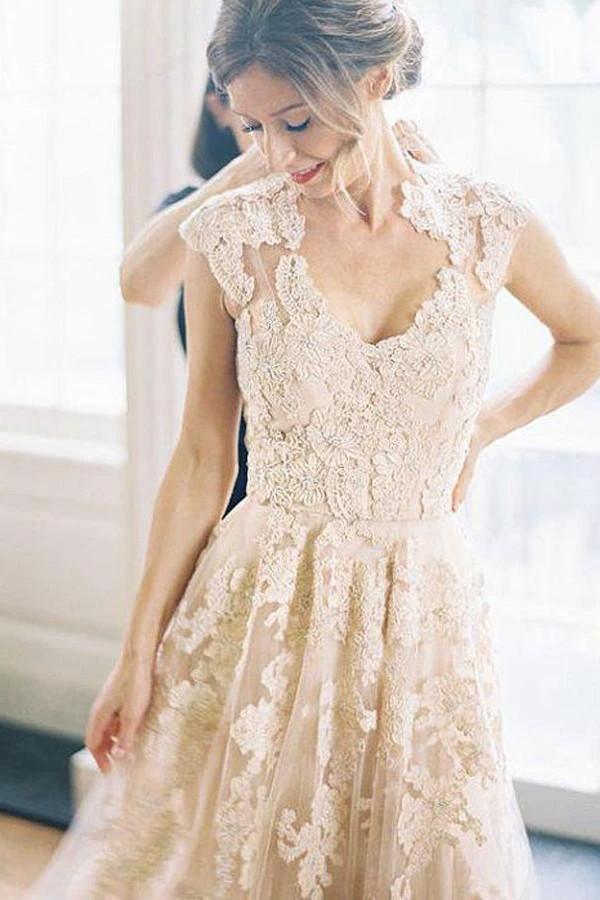 High Quality V-neck Sleeveless Floor-Length Wedding Dress with Lace (ZD16314)