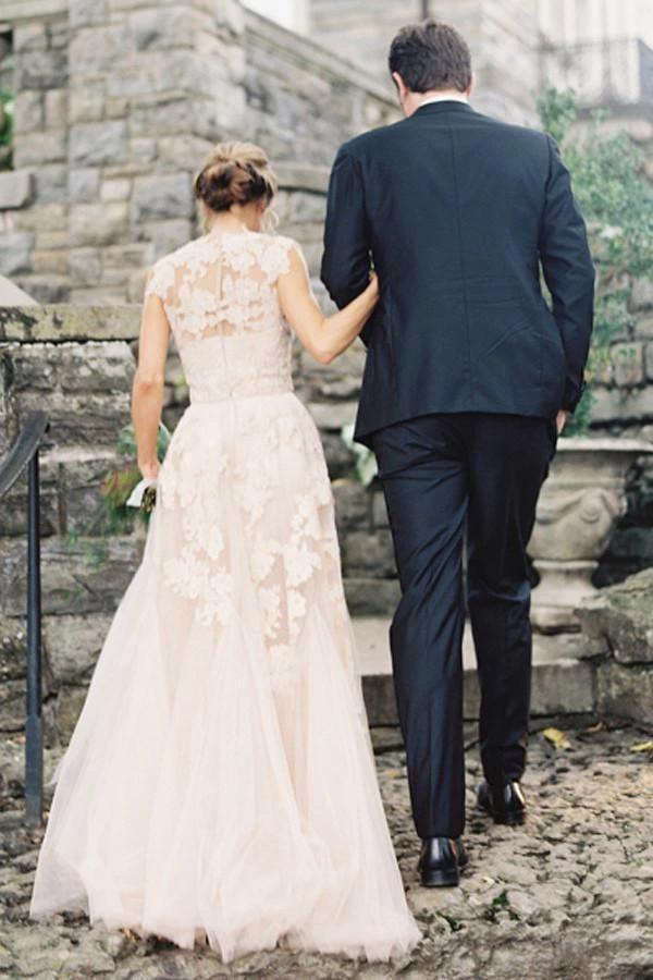 High Quality V-neck Sleeveless Floor-Length Wedding Dress with Lace (ZD16314) - View 3 | VelvetHem