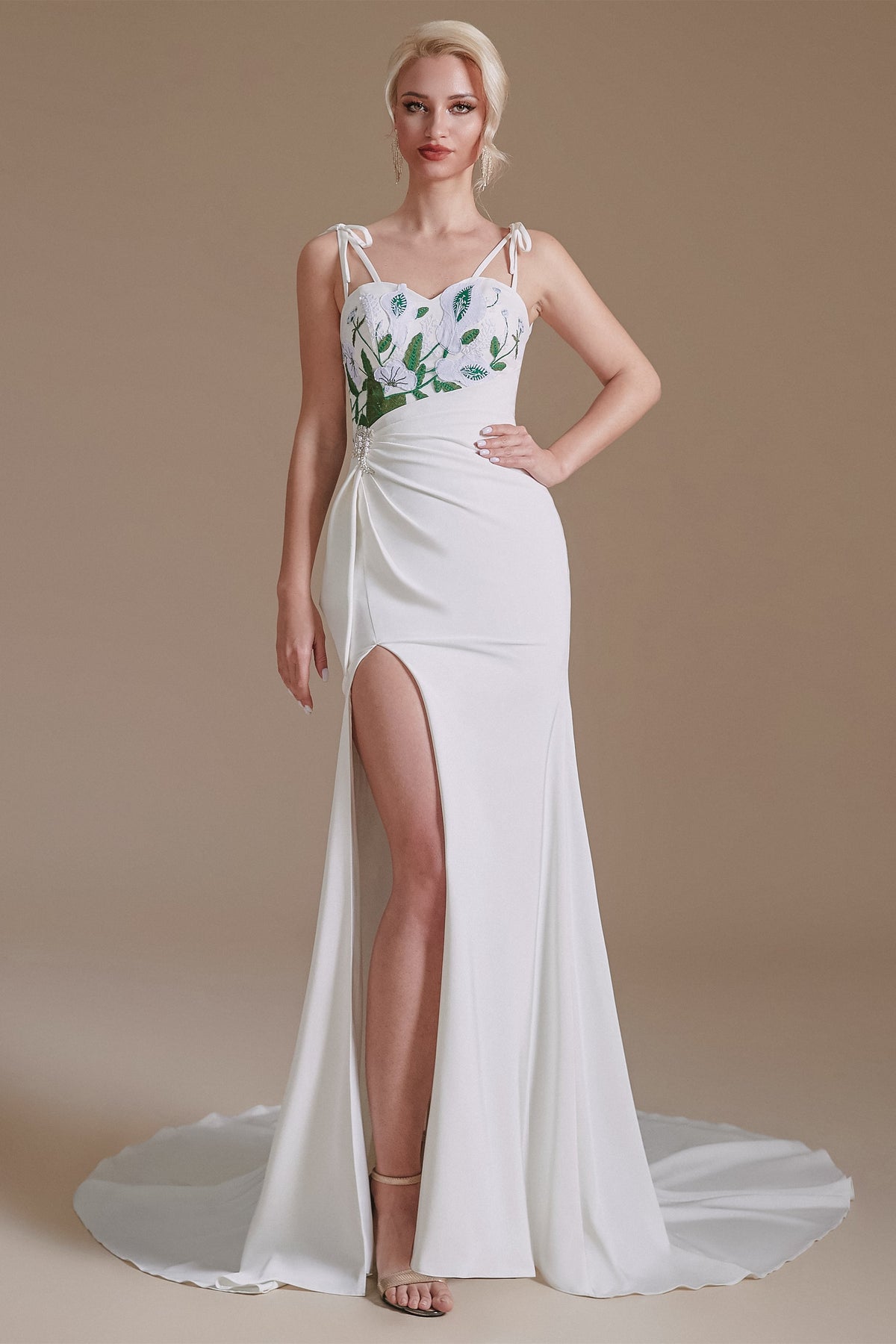 High Split Spaghetti strap Court Wedding Dress