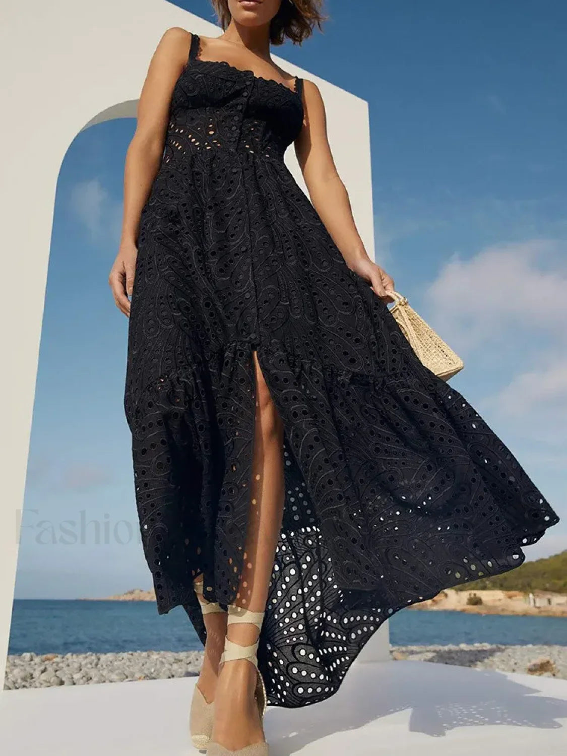 Hollow Out Square Dress with Relaxed Fit and Comfort Fit Design