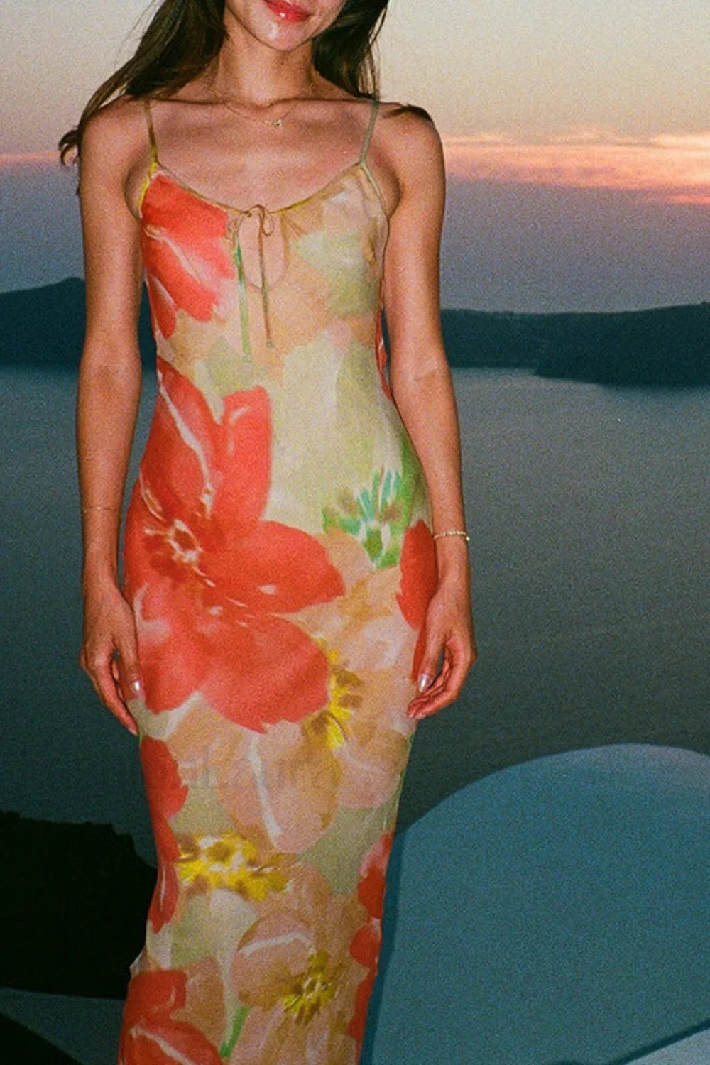 Relaxed Hollow Print Strappy Dress for Modern Fashion Wear