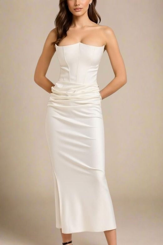 Hope Bodycon Wrap Maxi Dress - White Pearl