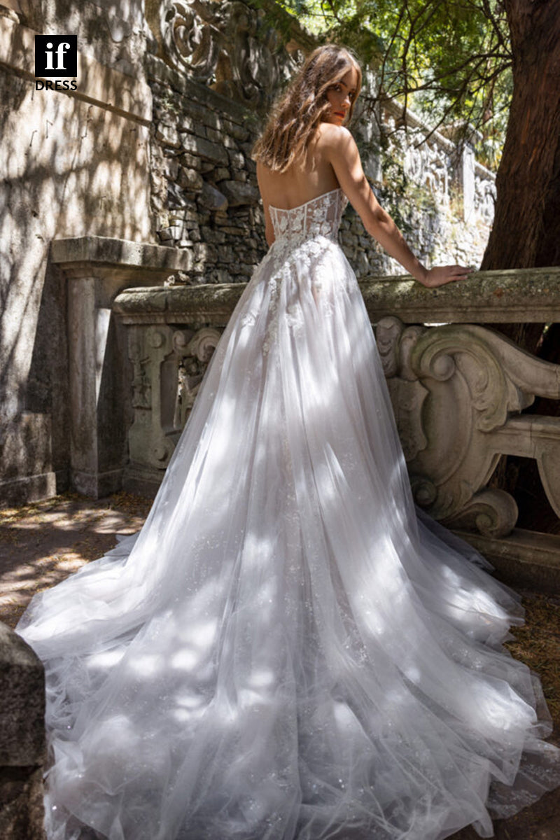 30523 - A-line Sweetheart Lace Appliques Split Bohemian Wedding Dress