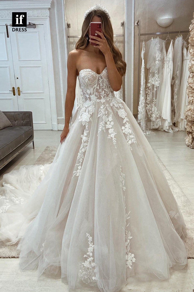 30536 - Unique Off the Shoulder Lace Appliques Long Sleeves Rustic Wedding Dress