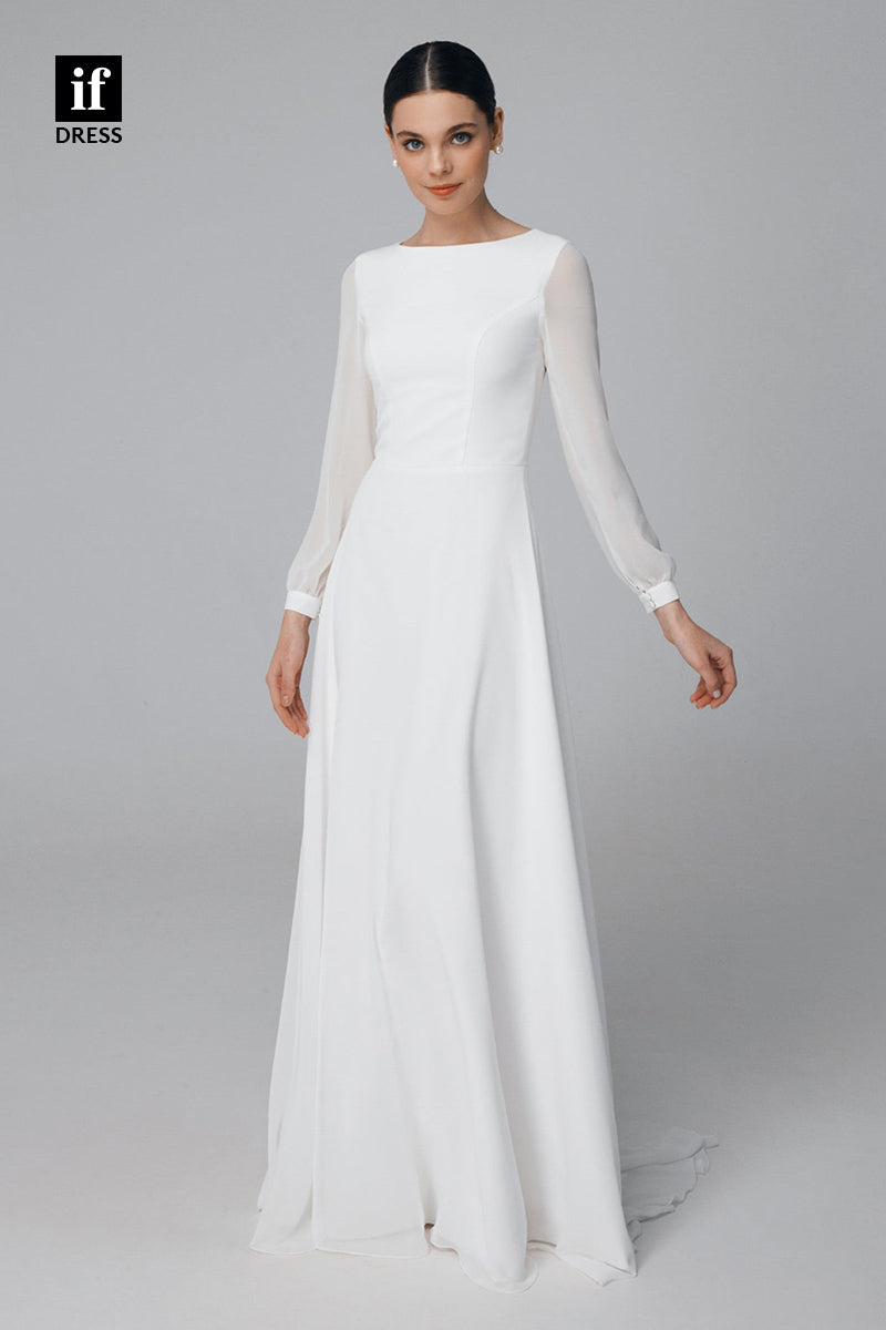 30544 - Unique Bateau Long Sleeves Rustic Wedding Dress