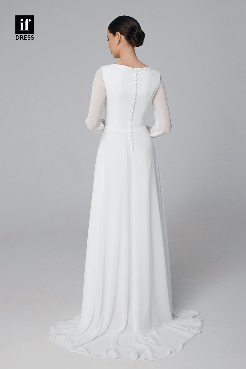 30544 - Unique Bateau Long Sleeves Rustic Wedding Dress
