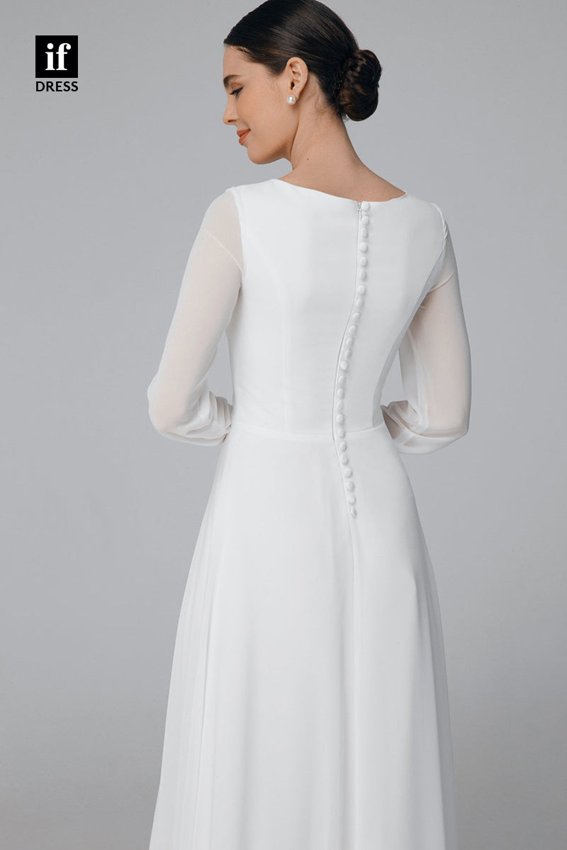 30544 - Unique Bateau Long Sleeves Rustic Wedding Dress