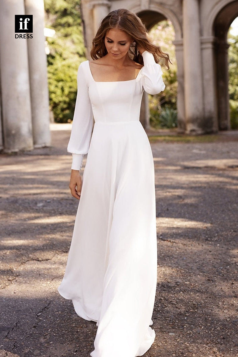 30548 - A-line Scoop Long Sleeves Beach Wedding Dress