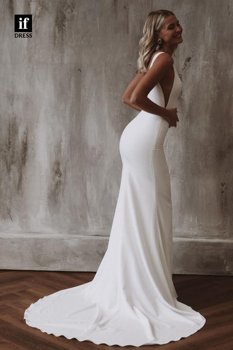 30570 - Plunging V-Neck Elastic Satin Simple Bohemian Wedding Dress