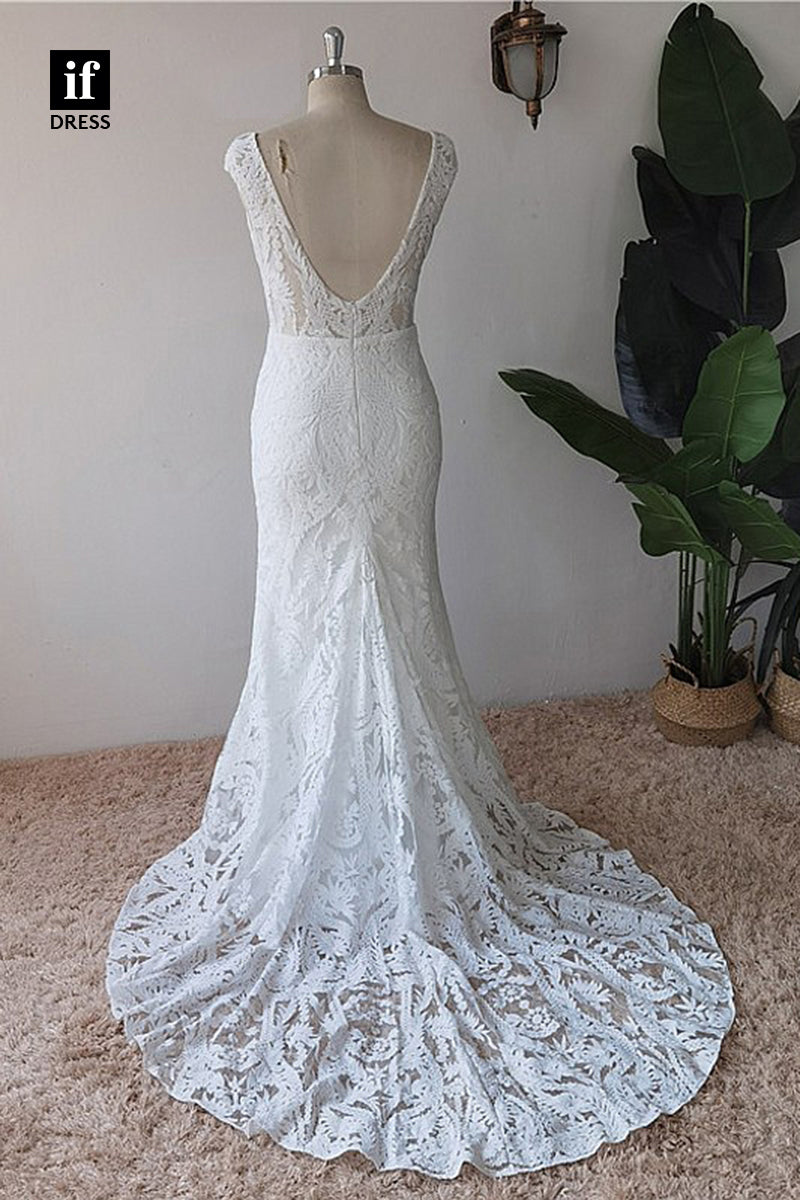 30579 -Illusion Scoop Allover Lace Memriad Wedding Dress