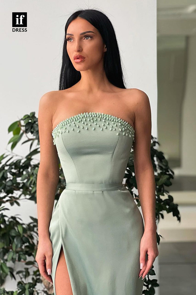 30829 - Strapless Beads High Split Long Prom Dress