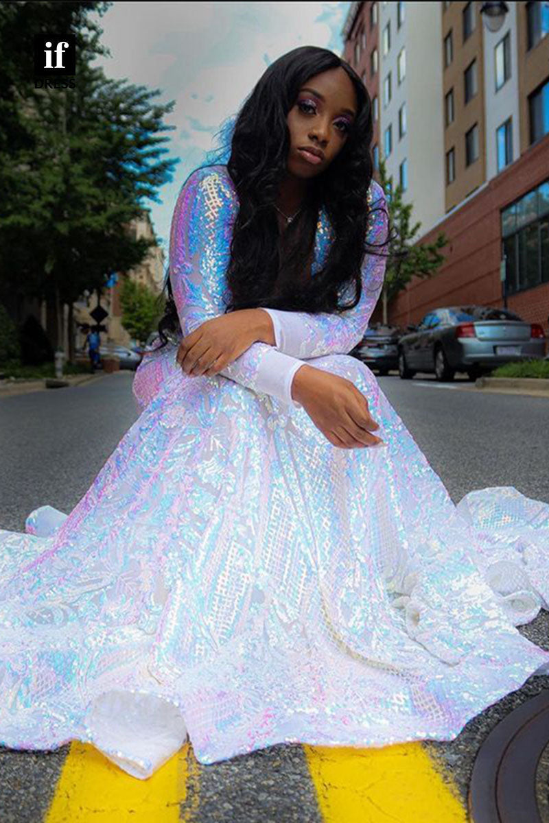 30948 - Plunging V-Neck Lace Appliques Mermaid Prom Dress Black Girls Slay