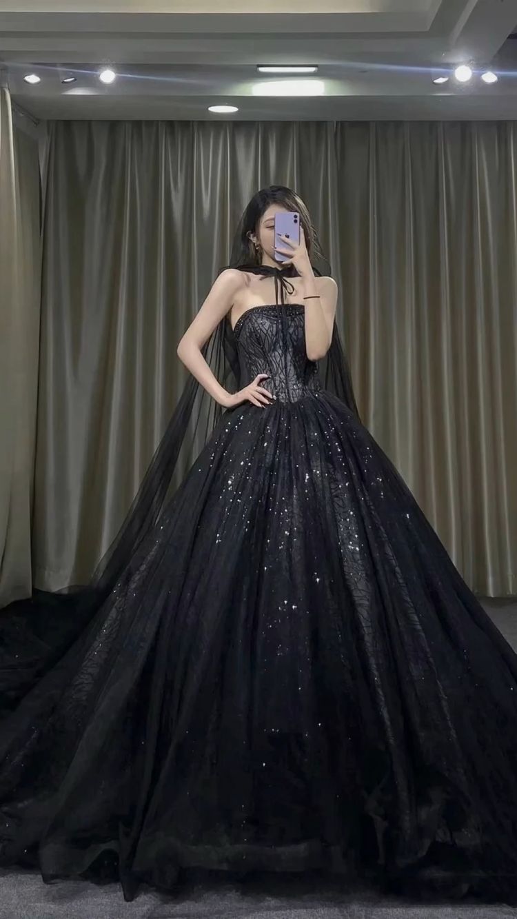 Gorgeously Gothic Prom Dress Black Strapleless Evening Dress Magic Girl's Dress - FashionDia