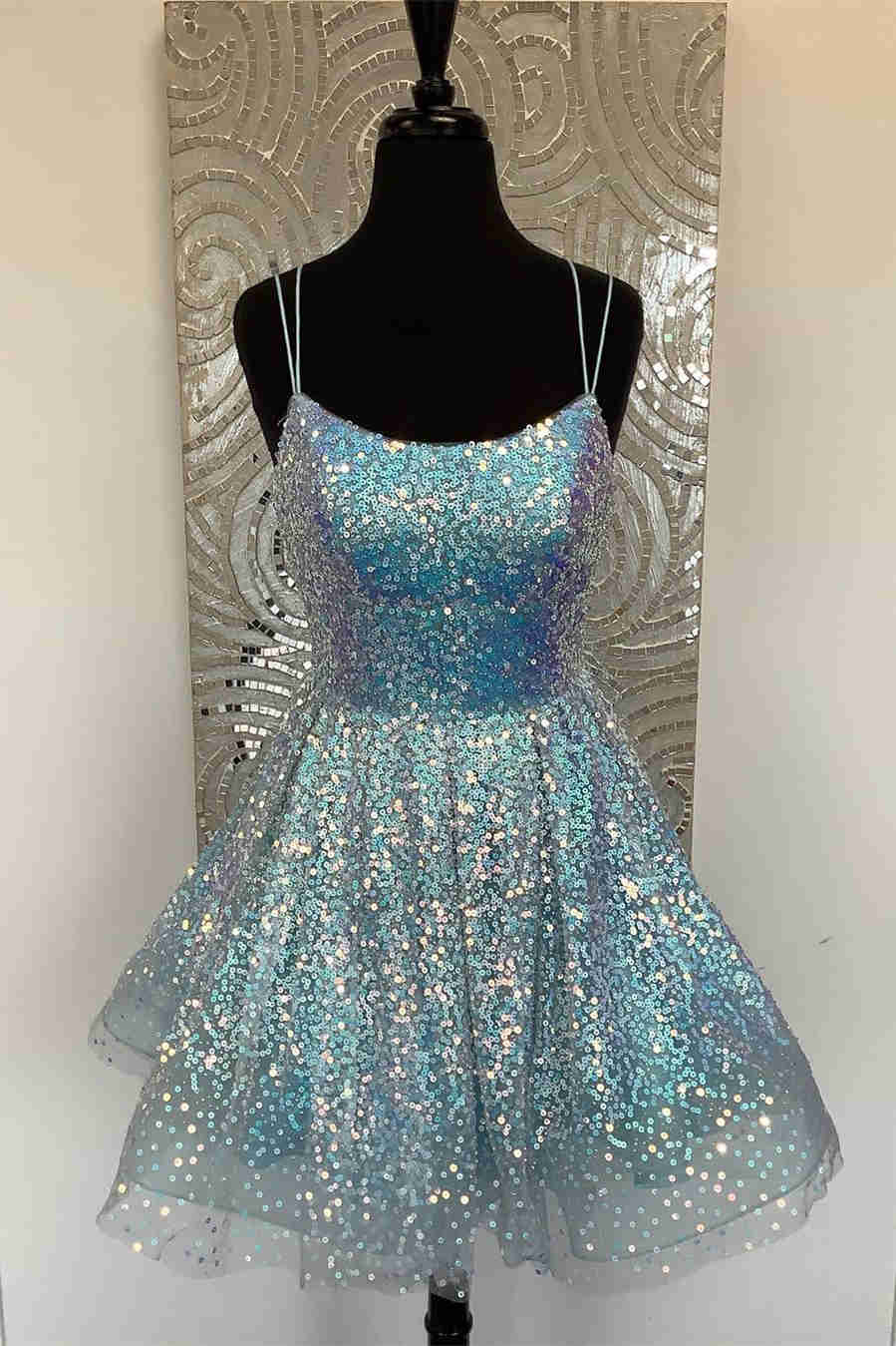 Cute Sequins A-Line Homecoming Dress Lace-up Shiny Party Dress