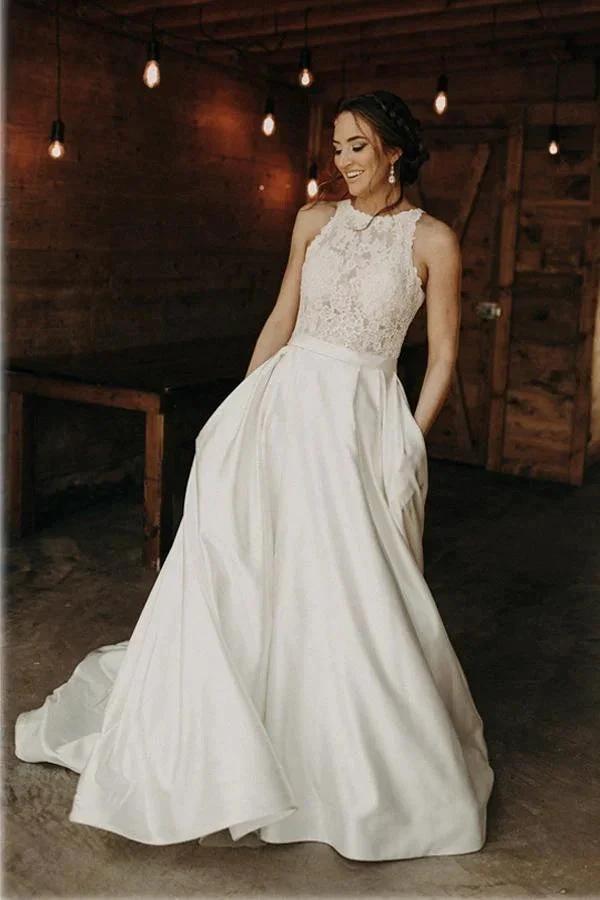 Illusion And Lace Halter Neck A-line Wedding Dress With Sweep Train (ZD16309)